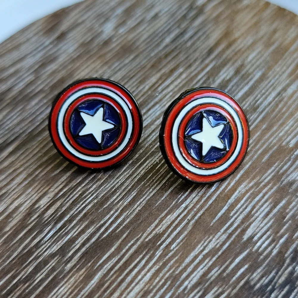 🔥LAST PAIR🔥 Captain America Iconic Stud Earrings, Marvel Comics - Picture 5 of 6